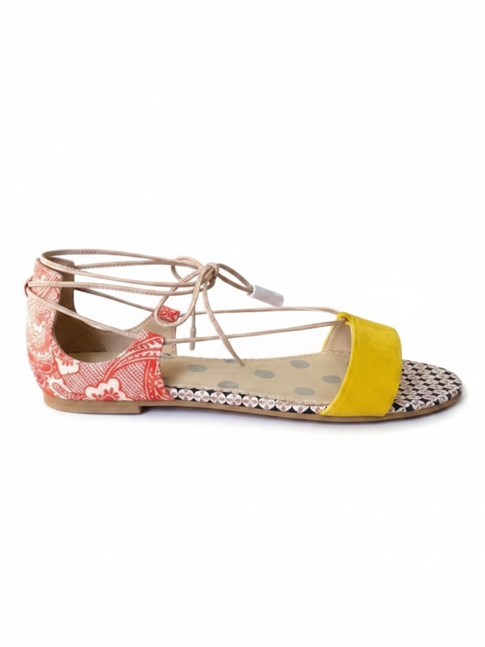 Boden Yellow Suede & Red Patterned Lace-Up Sandals - Picture 2 of 10